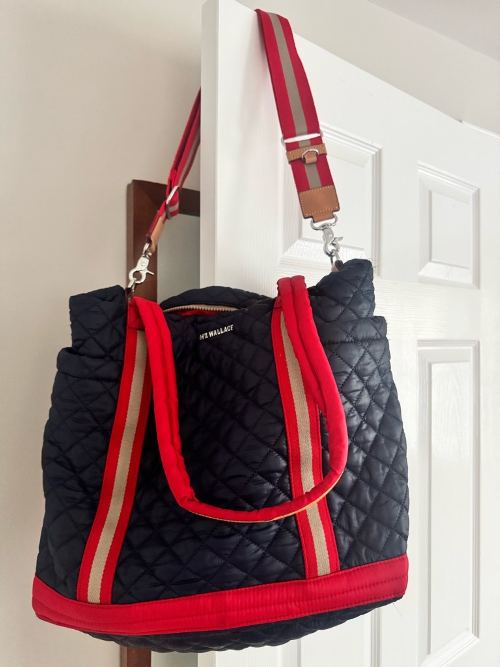 MZ Wallace x Splits59 Large Empire Quilted Nylon Tote in Navy with Red